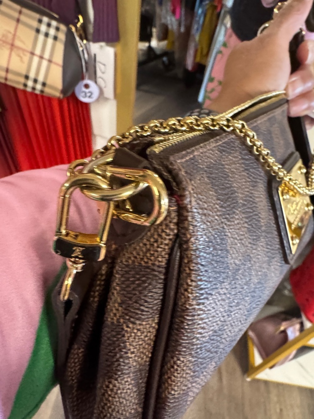 Louis Vuitton Brown Damier Ebene Gold-Trim Chain Pochette - Picture 12 of 15